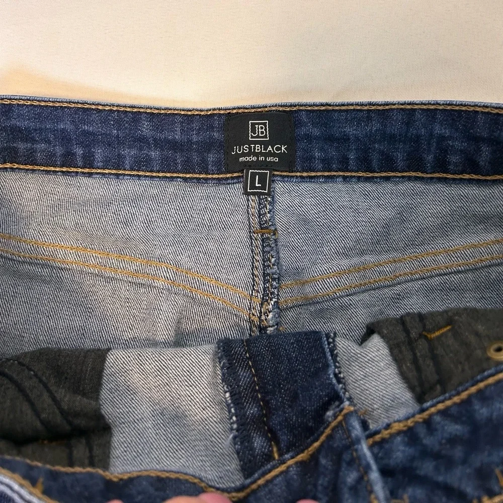 Just Black Classic Dark Blue Denim Frayed Hem A-Line Mini Skirt Women’s‎ Large
